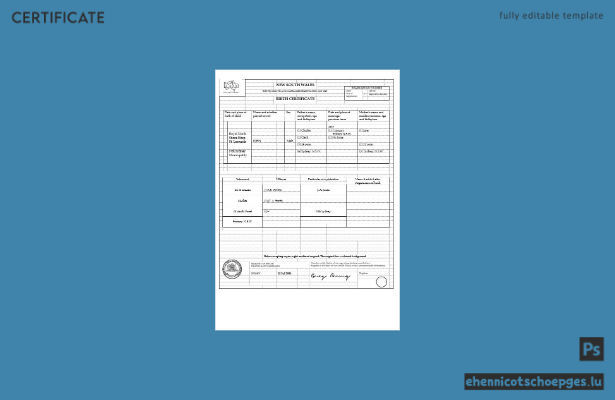 Australien, New South Wales, Geburtsurkunde im Word-Format, Version 1, Beispielvorschau